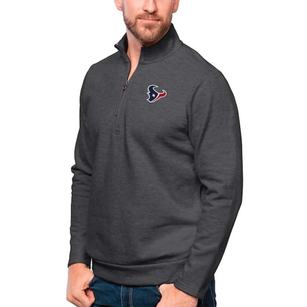 NWT, Antigua Houston Texans 1/4 Zip Pullover Grey Sweatshirt, Size 2XL